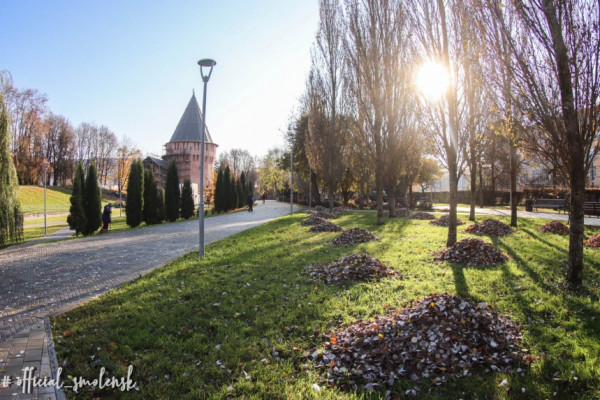 Парки, скверы и улицы Смоленска очищают от опавшей листвы