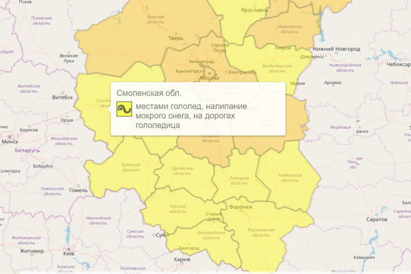В Смоленске объявлен «жёлтый» уровень погодной опасности 