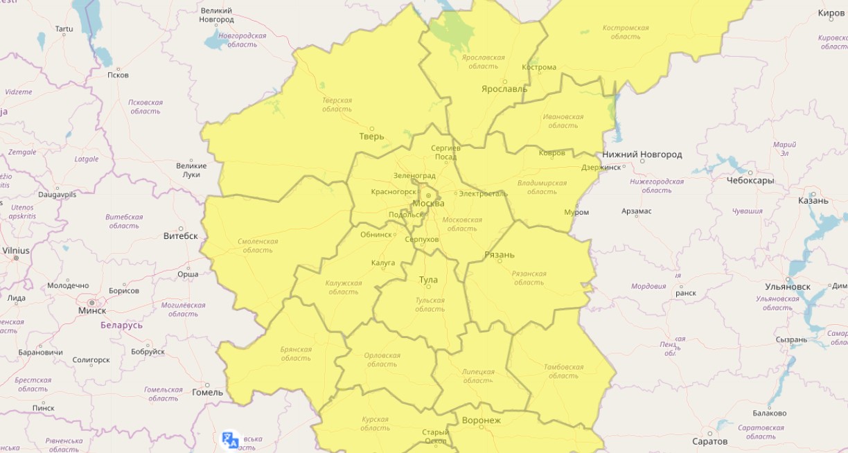 В Смоленске объявлен «жёлтый» уровень погодной опасности
